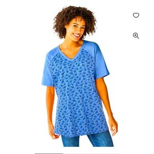 Woman Within Elbow Sleeve V-Neck Baseball Tee.